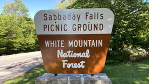 A sign for Sabbaday Falls Picnic Ground in the White Mountain National Forest.