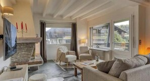 Living area - Charming apartment in the heart of Megève with terrace and mountain view (Combloux)