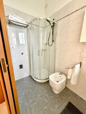 Dusche, Haartrockner, Bidet, Handtücher
