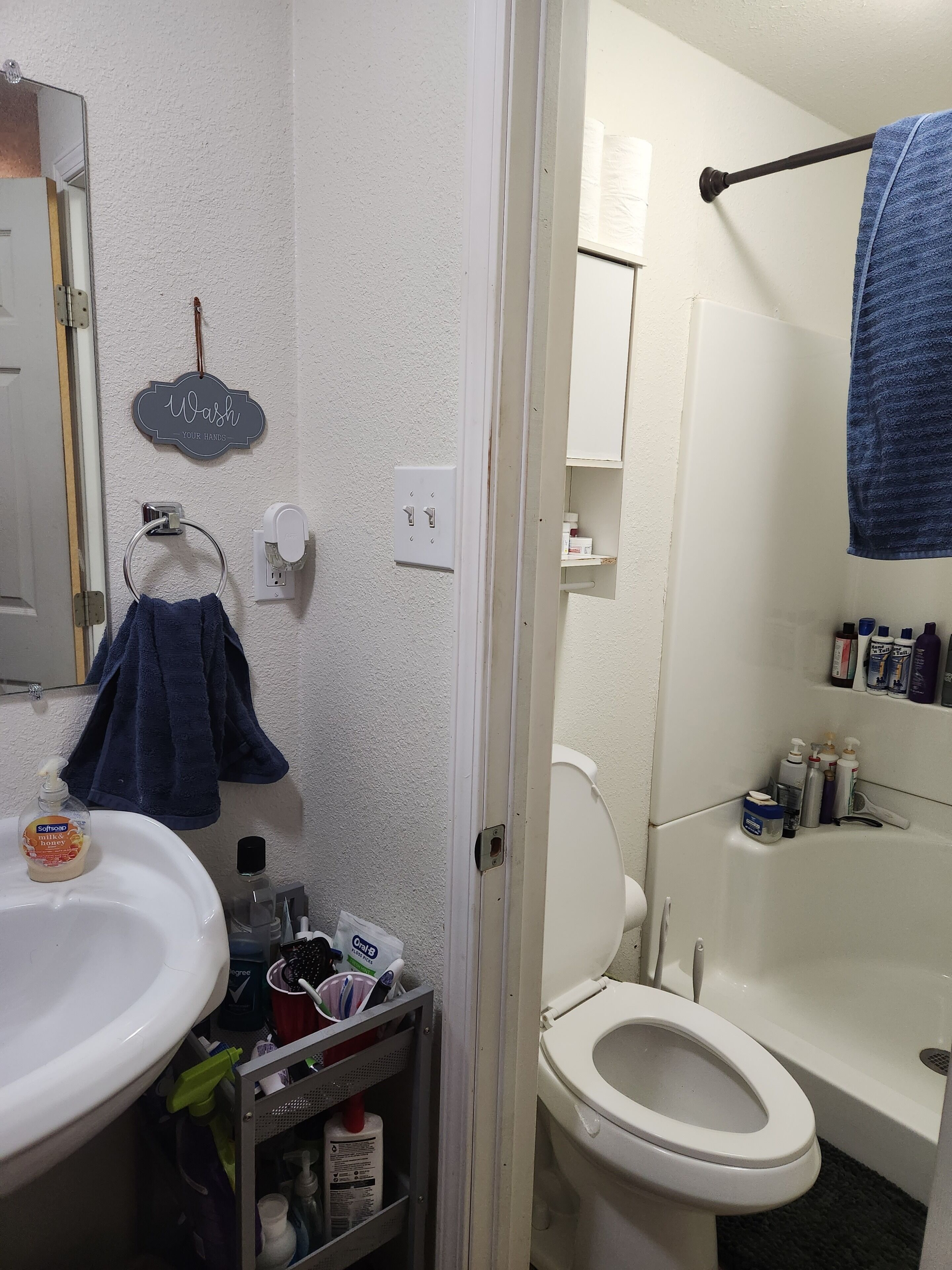 Douche, serviettes fournies, papier toilette