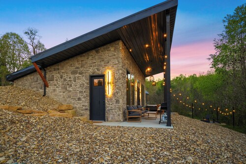 Luxe Stone Cabin | Custom Cave Shower | Hot Tub