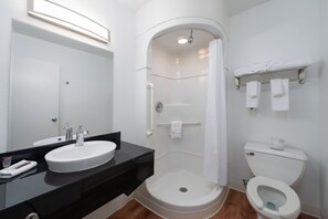Hair dryer, towels, toilet paper
