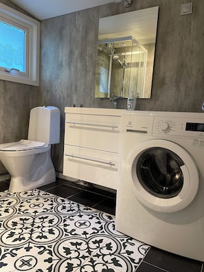 Ducha, secador de pelo, toallas, papel higiénico