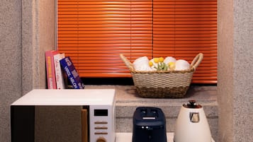 Mini-fridge, microwave, toaster