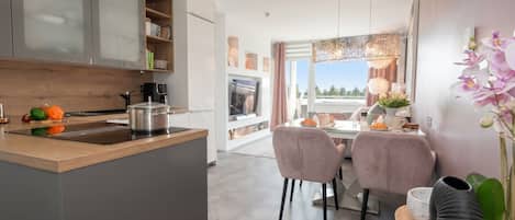 Fridge, microwave, oven, dishwasher