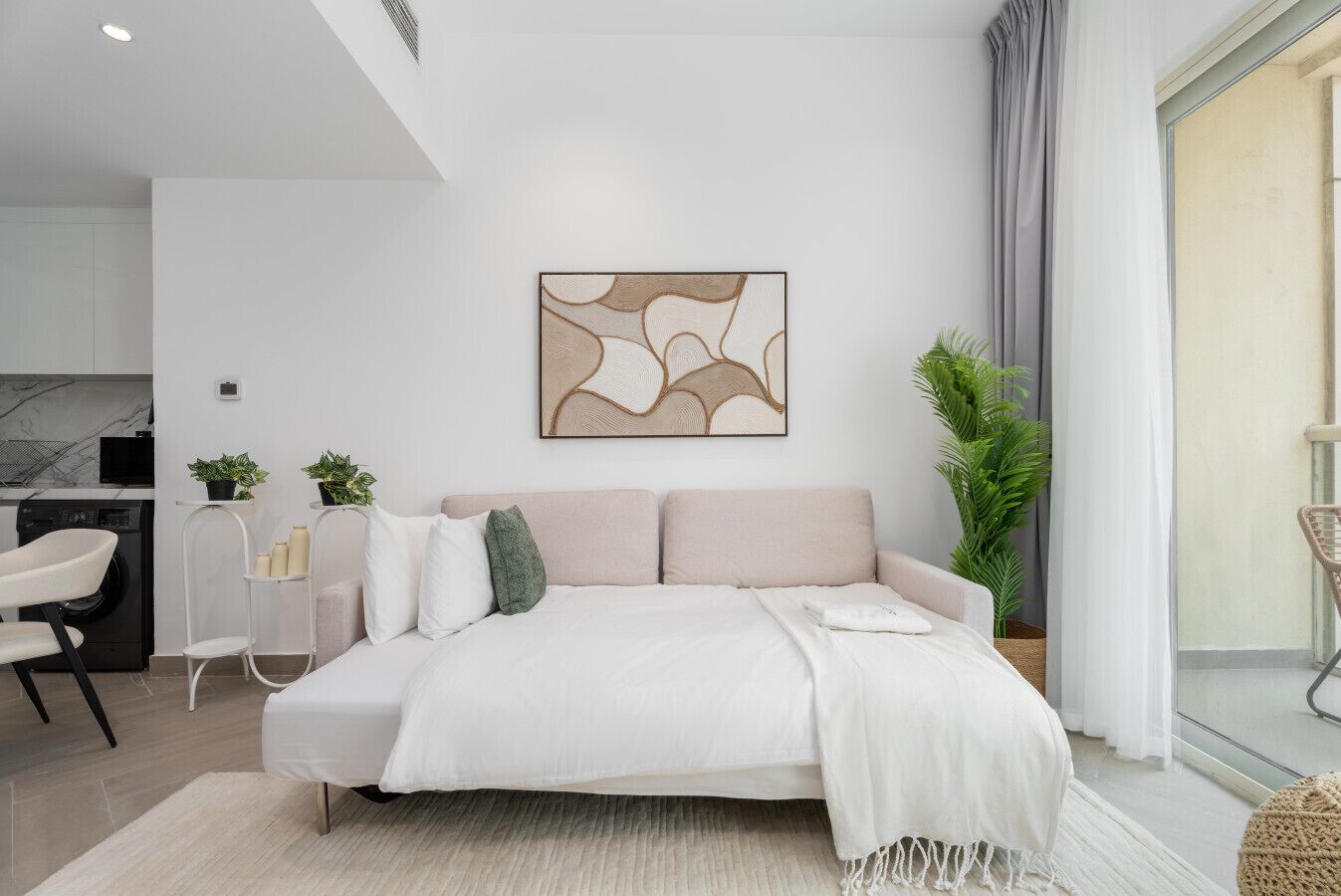 Premium Apartment, 1 Bedroom, Balcony, Canal View | Living area | 55-inch Smart TV with digital channels, Netflix, Hulu