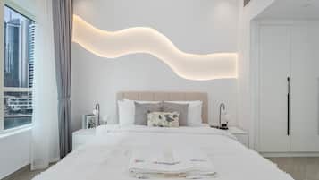 Departamento Premium, 1 habitación, balcón, vista al canal | Ropa de cama de alta calidad y edredón