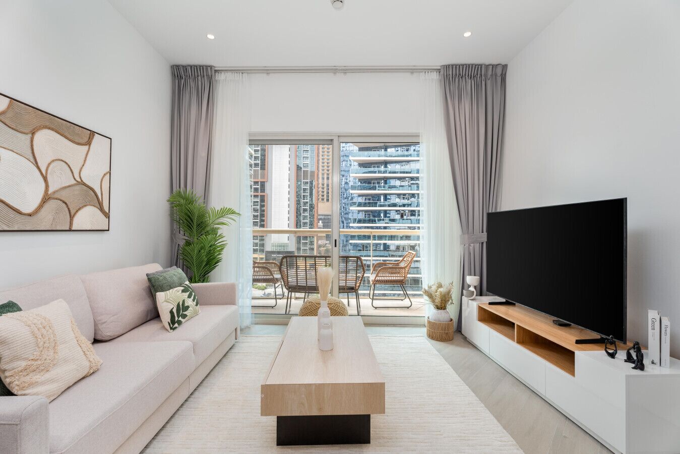 Premium Apartment, 1 Bedroom, Balcony, Canal View | Living area | 55-inch Smart TV with digital channels, Netflix, Hulu