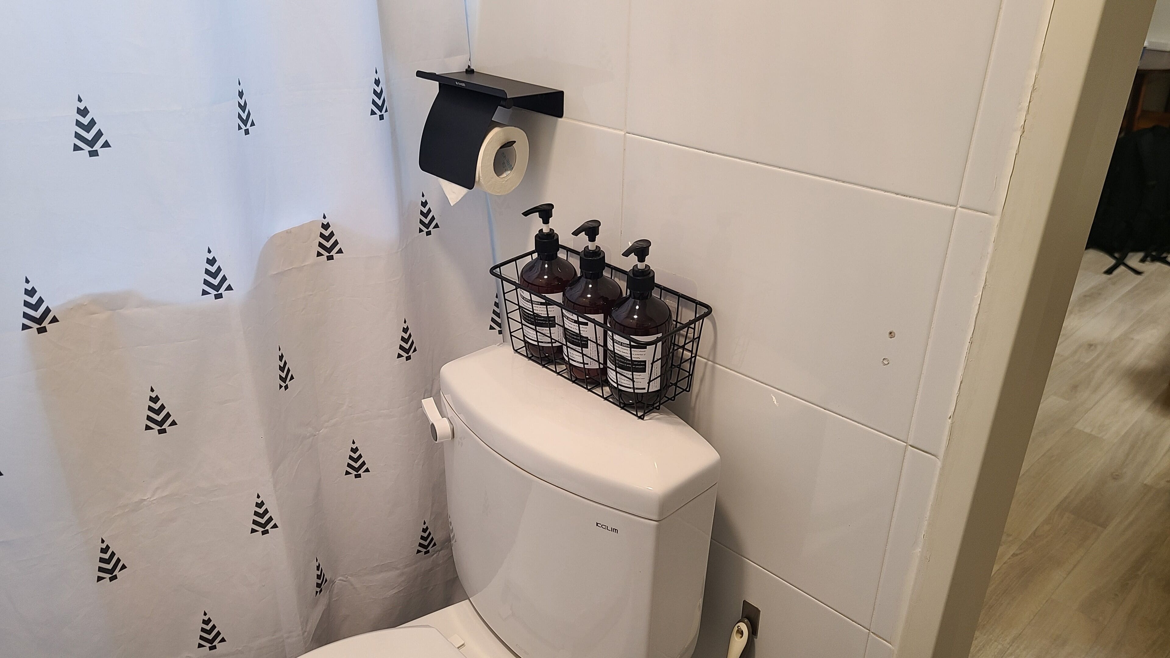 Hair dryer, towels, toilet paper