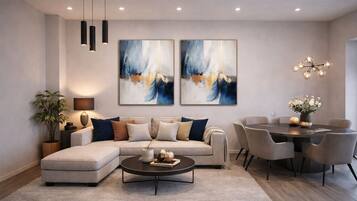 Comfort-Apartment, Balkon, Stadtblick | Wohnbereich
