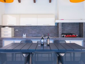 Microwave, oven, dishwasher, high chair
