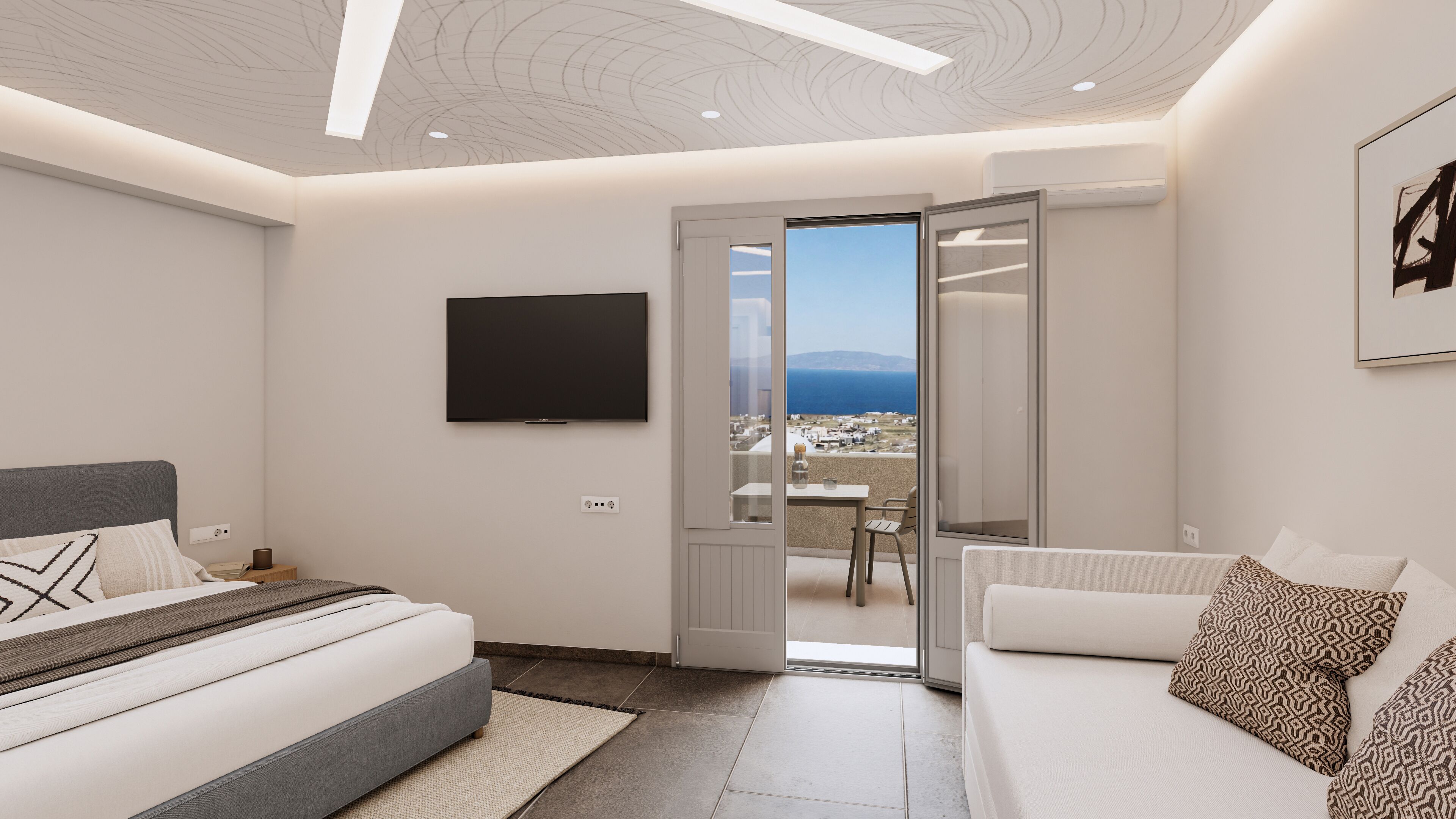 Honeymoon suite, uitzicht op zee | Een kluis op de kamer, een bureau, een strijkplank/strijkijzer