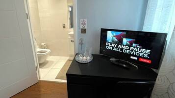 Shower, hair dryer, shampoo