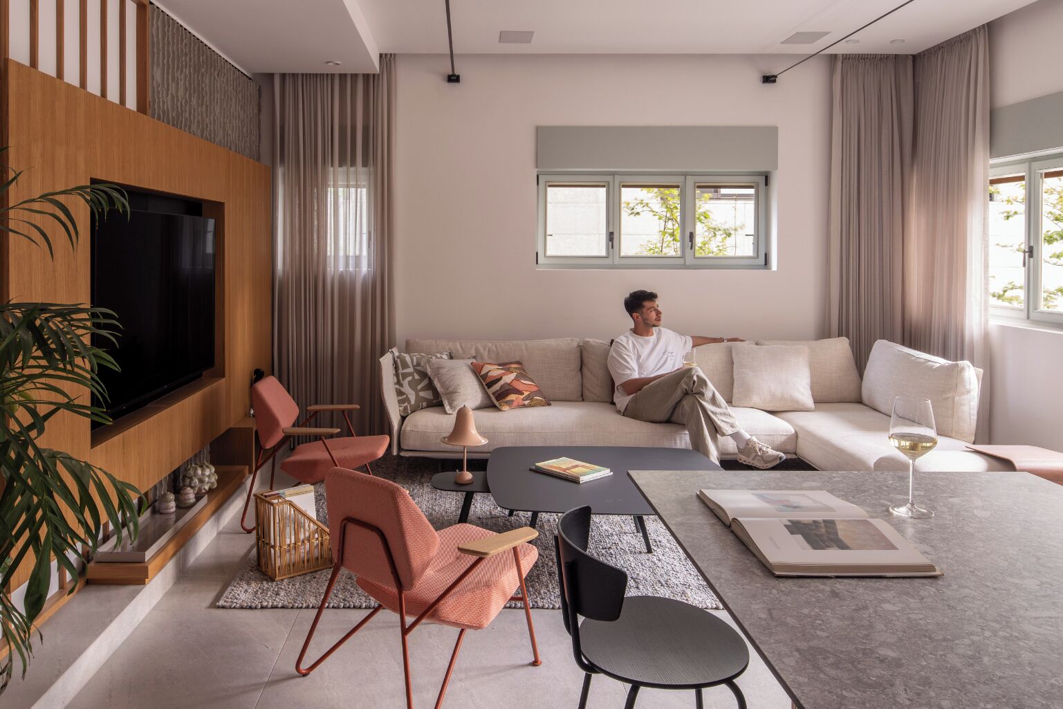 The Architect - 3 Bedrooms with Balcony | Living area | 65-inch flat-screen TV with premium TV channels