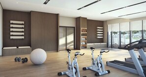 Departamento, balcón, vista al mar | Sala de fitness