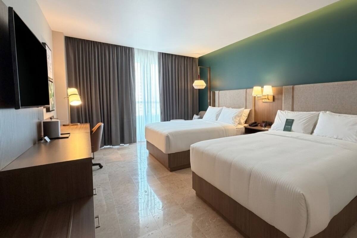 In-room safe, desk, laptop workspace, blackout curtains