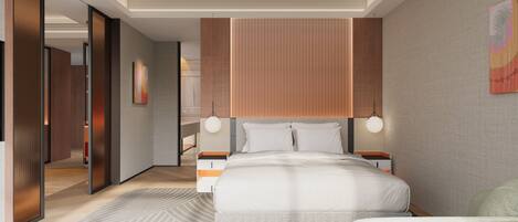 Down comforters, desk, blackout drapes, soundproofing