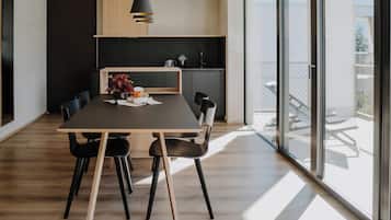 Penthouse, 2 Bedrooms, Balcony, Mountain View | Private kitchen | Fridge, microwave, stovetop, dishwasher