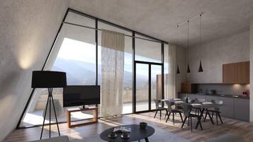 Penthouse, 1 Double Bed with Sofa bed, Balcony, Mountain View | Living area | 46-inch flat-screen TV with satellite channels