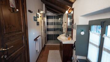 Shower, hair dryer, bidet, towels