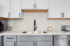 Fridge, microwave, oven, coffee/tea maker