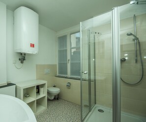 Shower, hair dryer, towels, soap - Haus Spiegel - Holiday apartment Mediterran 1 (Lindau (Bodensee))