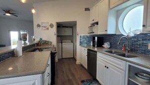 Fridge, microwave, stovetop, dishwasher - Beach View Retreat with Rooftop Deck, Walk to Sand (Galveston)
