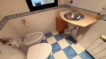 Een douche, een haardroger, een bidet, handdoeken