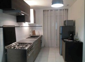 Private kitchen - 2-bedroom apartment. Downtown, ground floor with exterior (Janzé)
