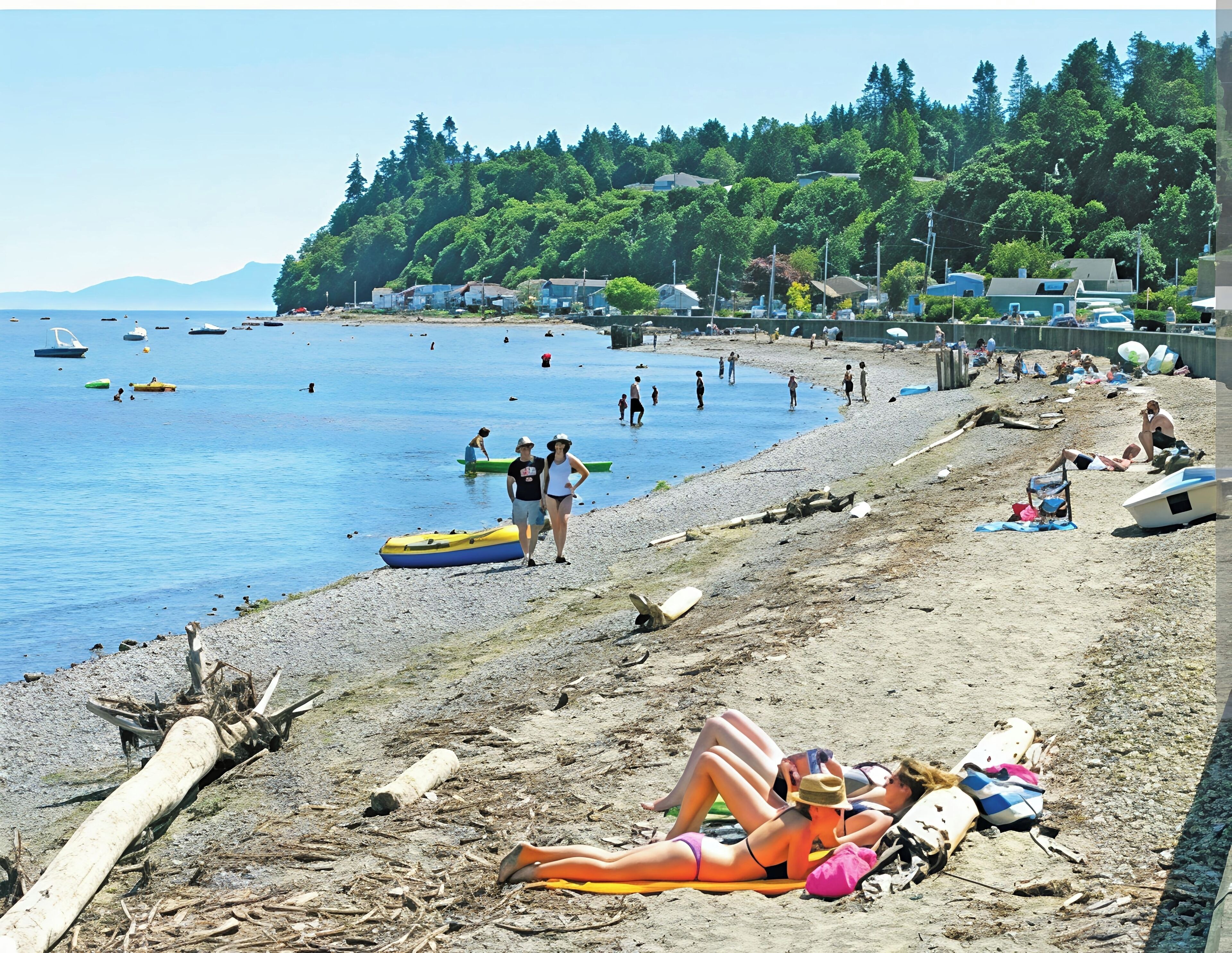 On the beach, sun loungers, beach towels