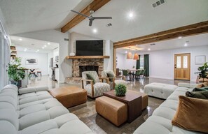 House, Multiple Beds, Pool Access, Pool View (Hillcroft H 11714) | Living area - Rustic Modern Escape 4-bd/2-ba With Pool & Patio (Houston)