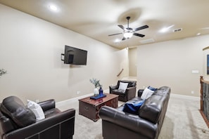 House, Multiple Beds, Pool Access, Pool View (Liberty Grove) | Living area - Lakefront Mansion With Pool and Cinema (Wylie)