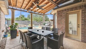 Outdoor dining - Creekside Charm w/ Pool, Backyard Oasis, Patio (Plano)