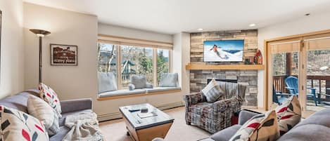 TV, fireplace