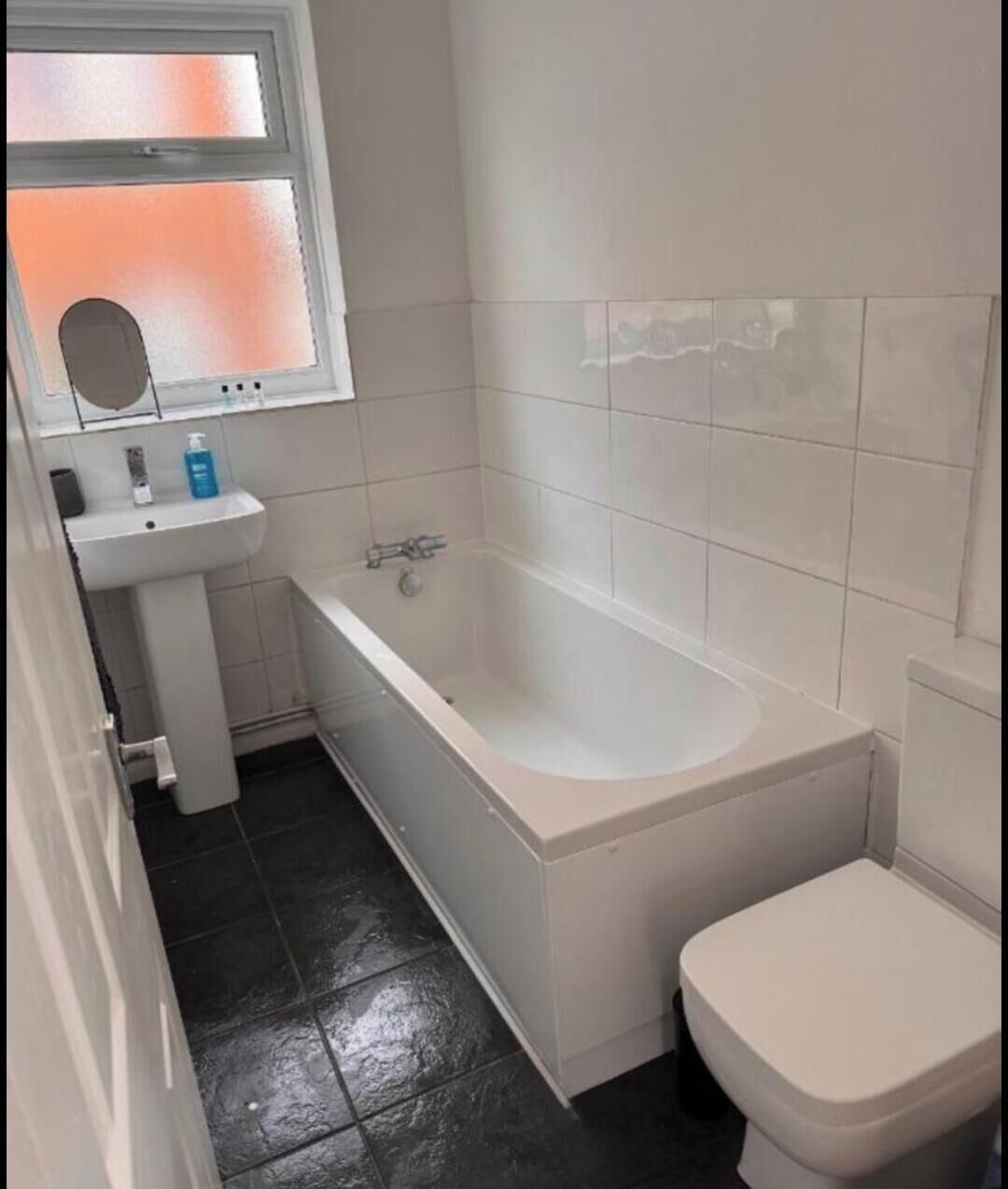 Hair dryer, towels, soap