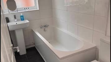Hair dryer, towels, soap
