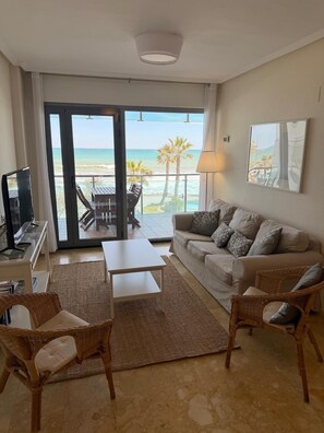 Living area - Exceptional apartment 1st line sea view - Swimming pool & parking - Torrevieja (Torrevieja)