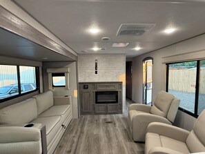 Living area - Cozy 1-bedroom recreational vehicle in Flint, TX with AC (Flint)