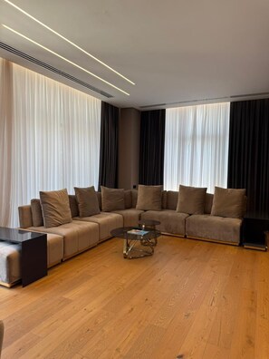 Living area - Luxury 2BR Sea View Apartment in Sea Breeze Lighthouse (Nardaran)