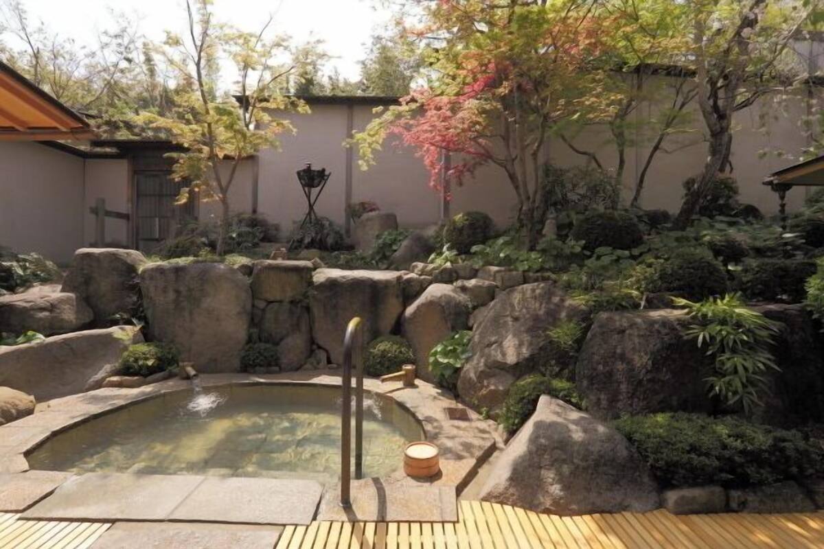 A hot spring surrounded by rocks and plants.