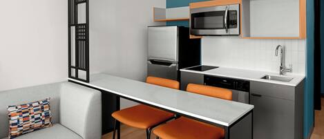 Full-sized fridge, microwave, freezer, ice maker