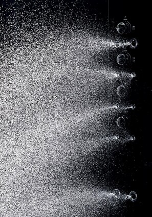 A black and white photo of a water feature with multiple water jets and bubbles. - Hotel Meldia Shijo Kawaramachi Annex (Kyoto)