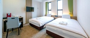 A hotel room with two beds, a desk, a TV, and a chair. - Hotel Meldia Shijo Kawaramachi Annex (Kyoto)