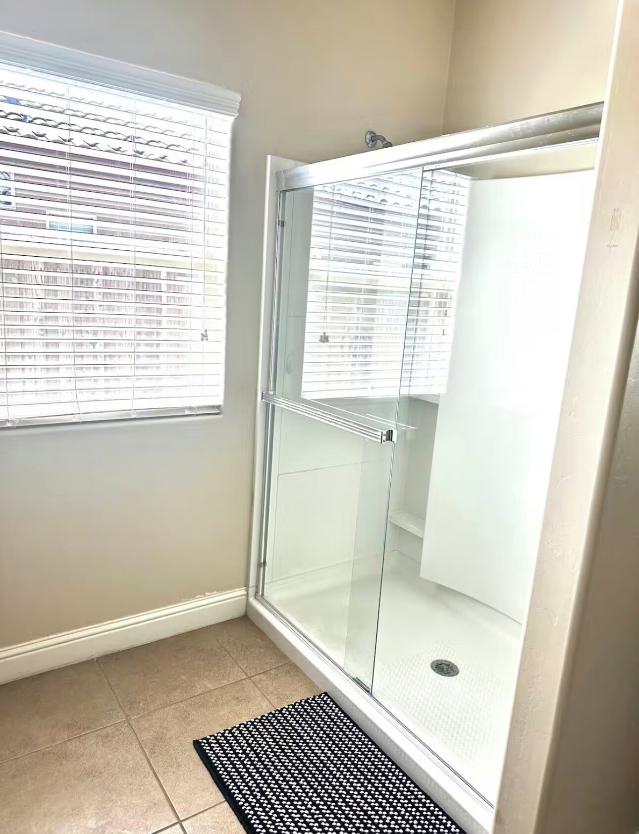 Shower, jetted tub, hair dryer, bidet