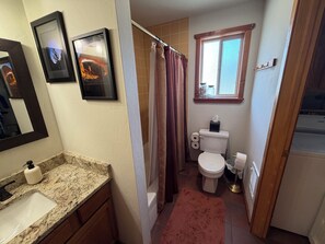 Shower, hair dryer, towels - 2 bedroom 2 bath cozy cabin on 40 acres in Fairplay. (Fairplay)