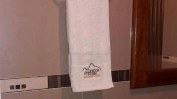Douche, serviettes fournies, savon, shampoing