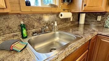 Fridge, stovetop, dining tables