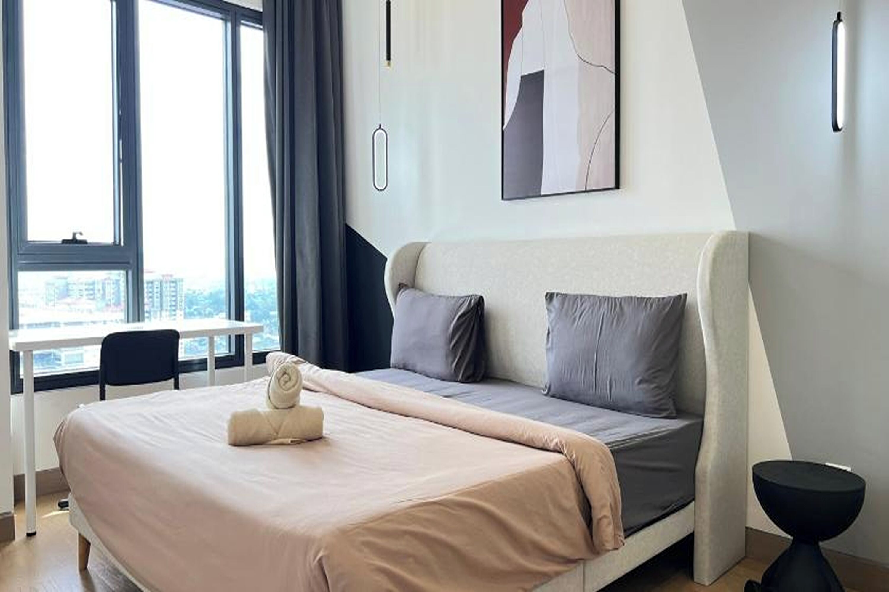 Desk, blackout curtains, iron/ironing board, free WiFi