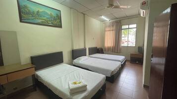 Desk, free WiFi, bed sheets