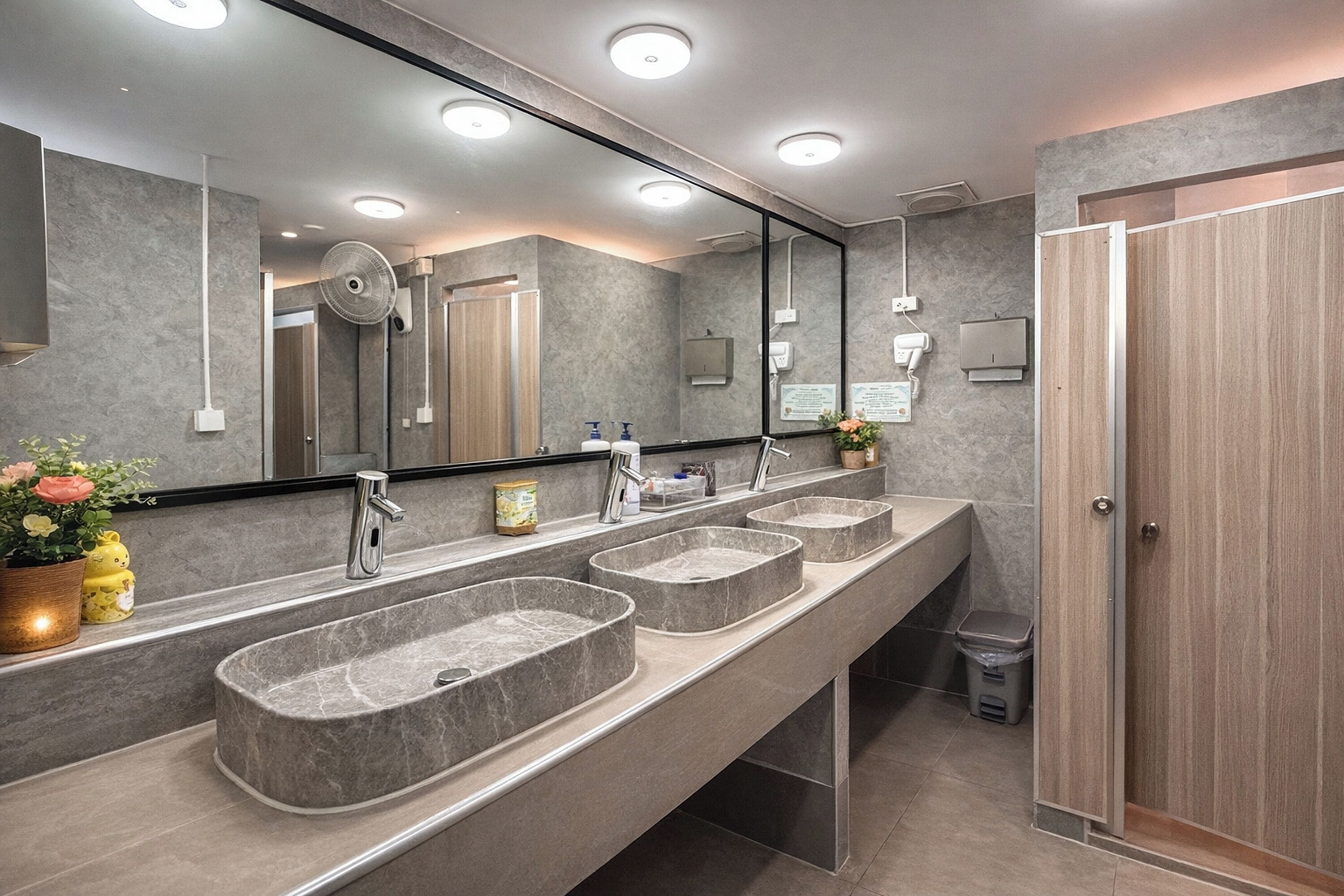 Shower, rainfall showerhead, free toiletries, slippers